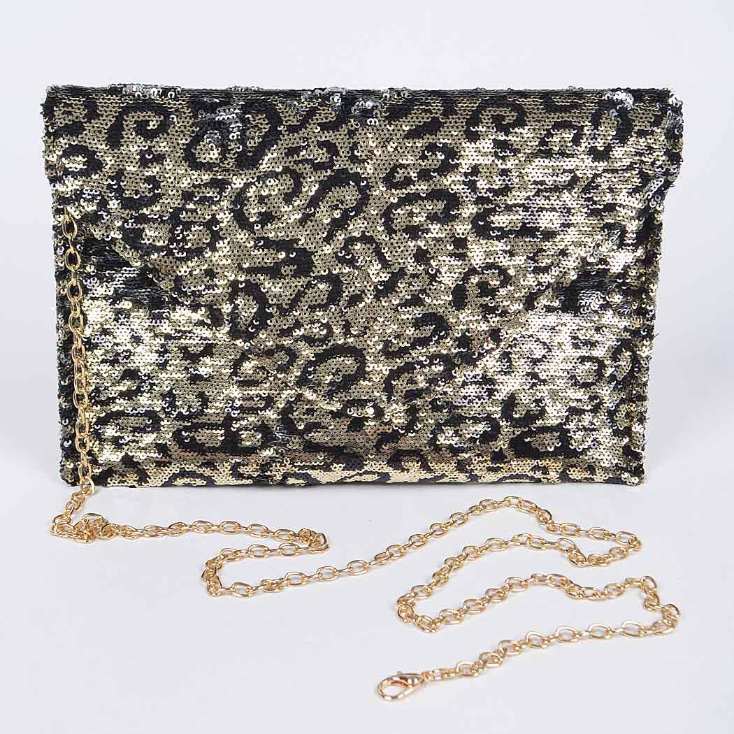 Sequin Leopard Clutch