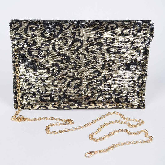 Sequin Leopard Clutch