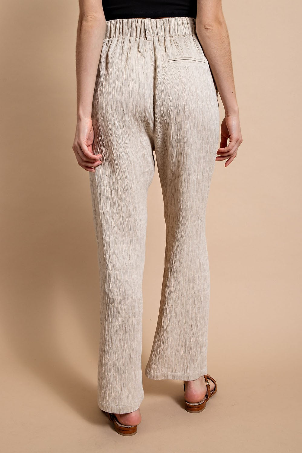 Textured Elastic Waist Pants with Side Pockets