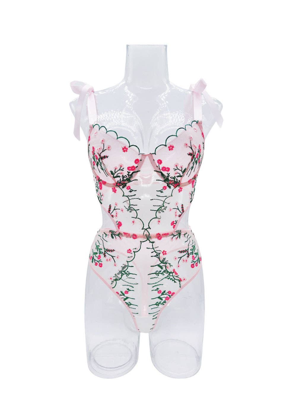 Floral Embroidery Ultrathin Perspective Teddy HF-4132