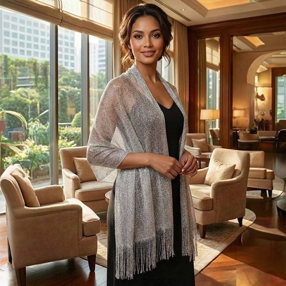 Shimmering Fringe Evening Shawl Scarf