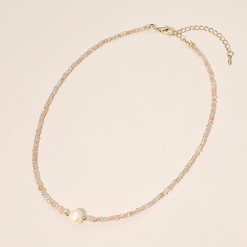 Pearl Accent Seed Beaded Choker Necklace