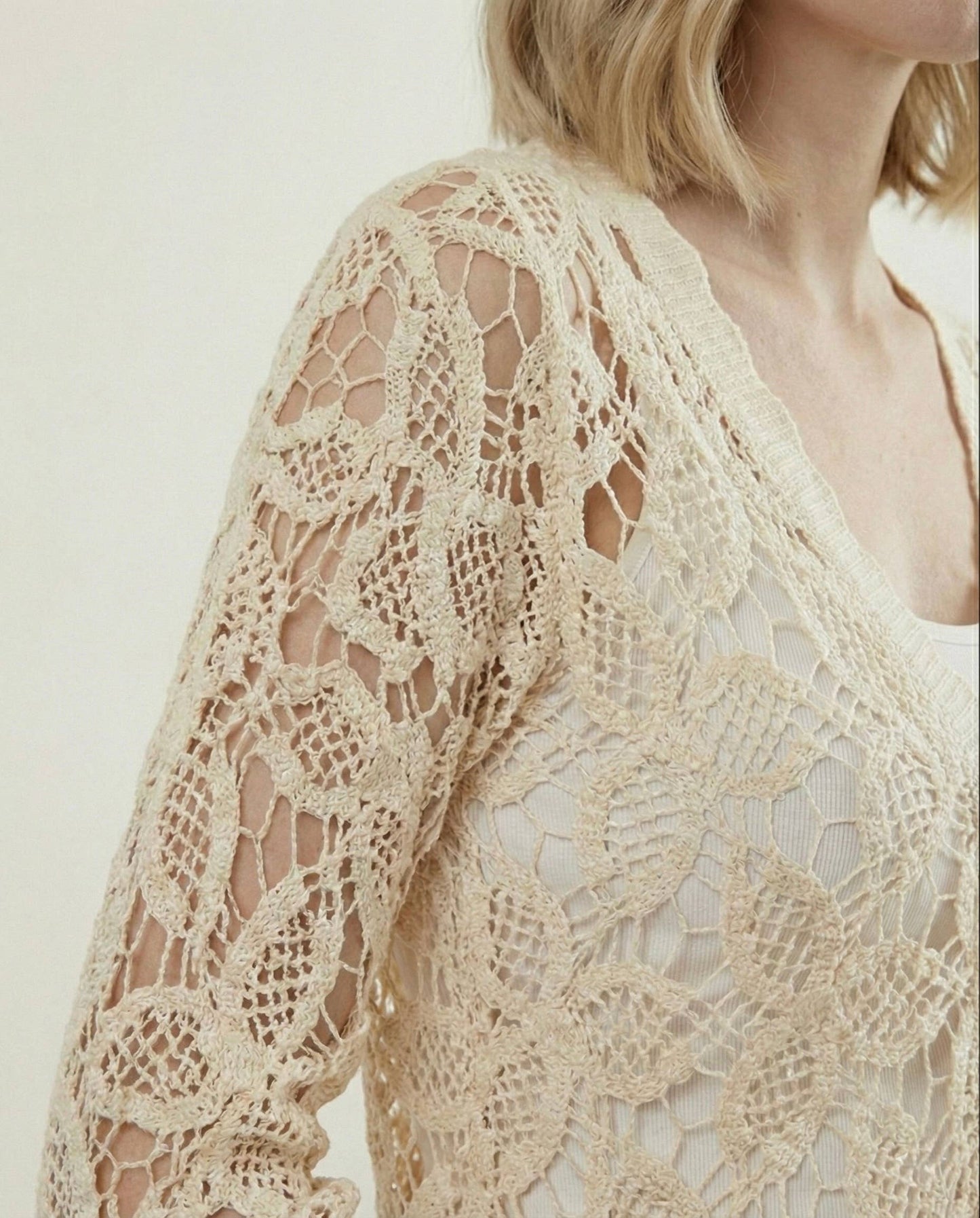 Women's Floral Leaf Cotton Crochet Cardigan 