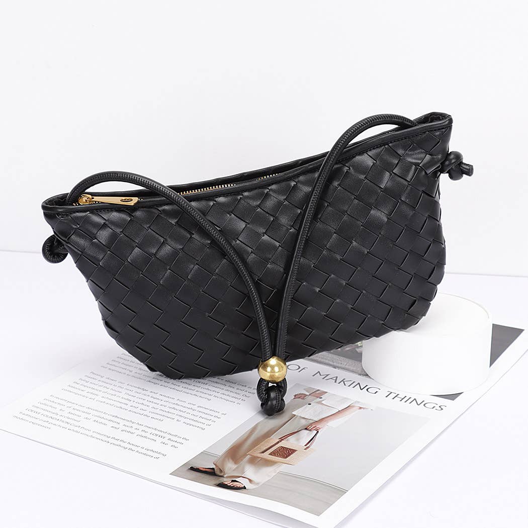 Faux Leather Braided Wrist and Shoulder Bag