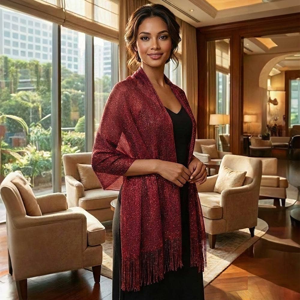Shimmering Fringe Evening Shawl Scarf