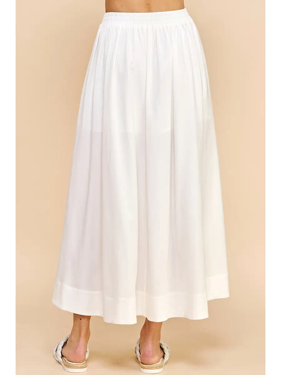 Pintuck White Midi Skirt