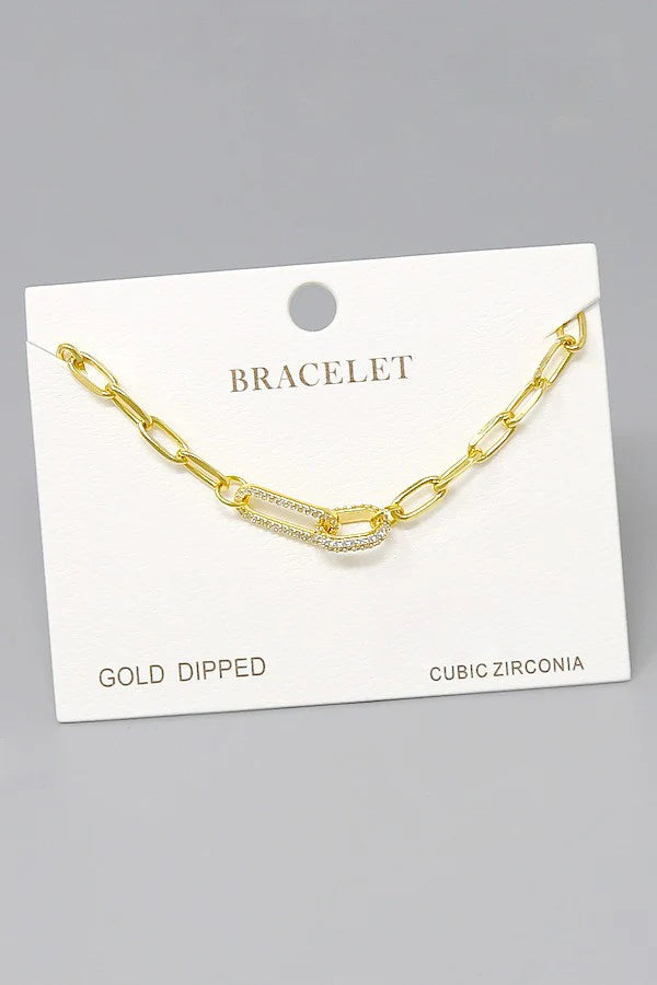 CZ Pave Interlocked Link Gold Dipped Bracelet