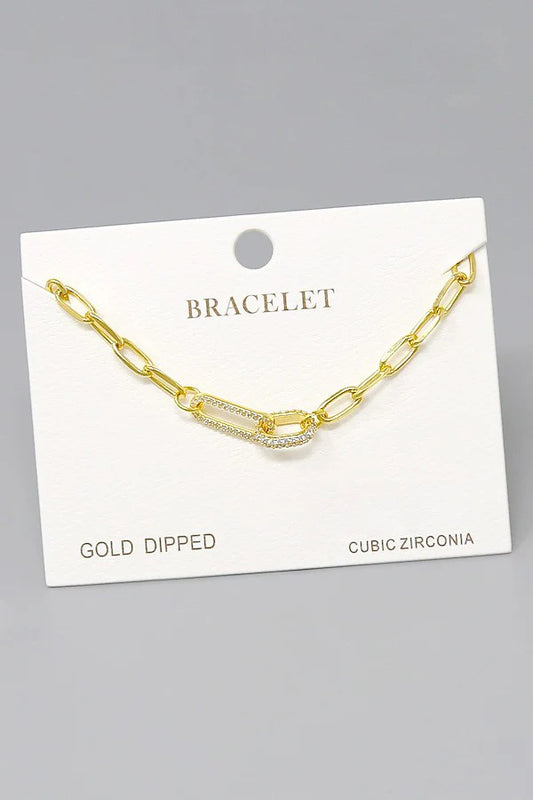 CZ Pave Interlocked Link Gold Dipped Bracelet