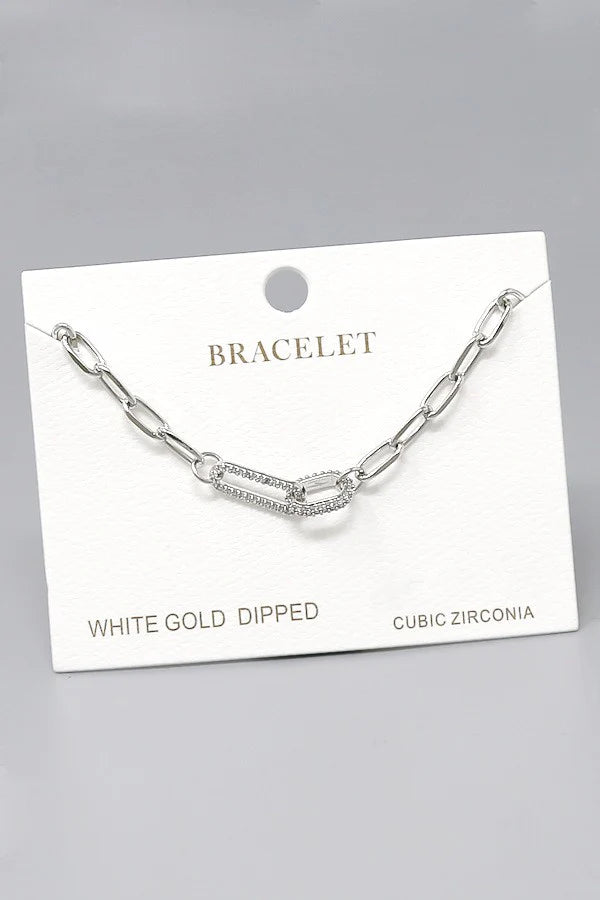CZ Pave Interlocked Link Gold Dipped Bracelet