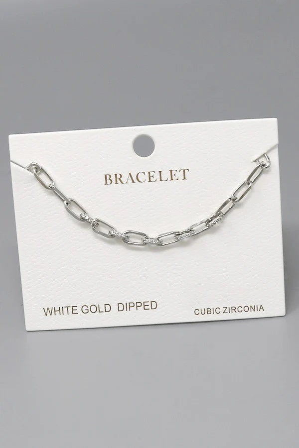 CZ Pave Paperclip Link Chain Gold Dipped Bracelet
