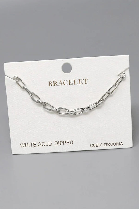 CZ Pave Paperclip Link Chain Gold Dipped Bracelet