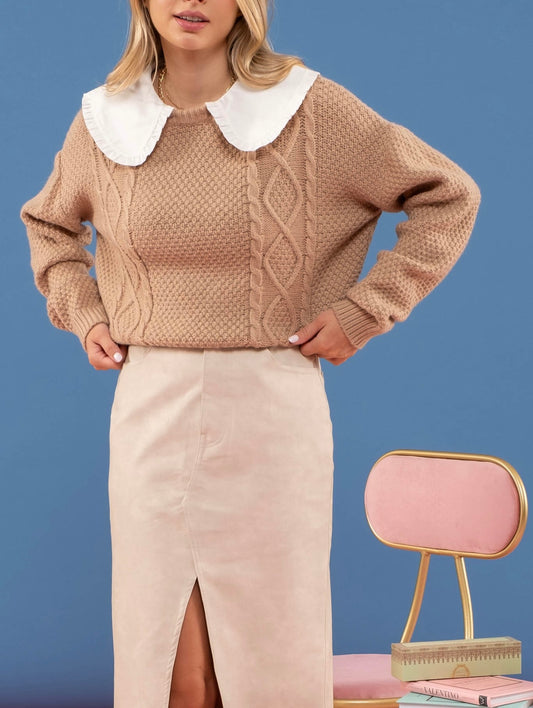 Beige Doll Collared Sweater
