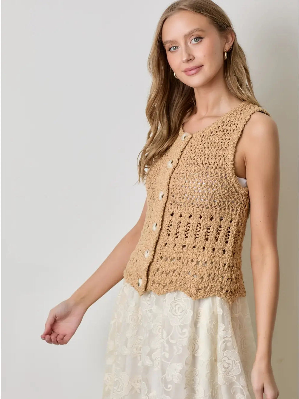Khaki Loose Knit Vest