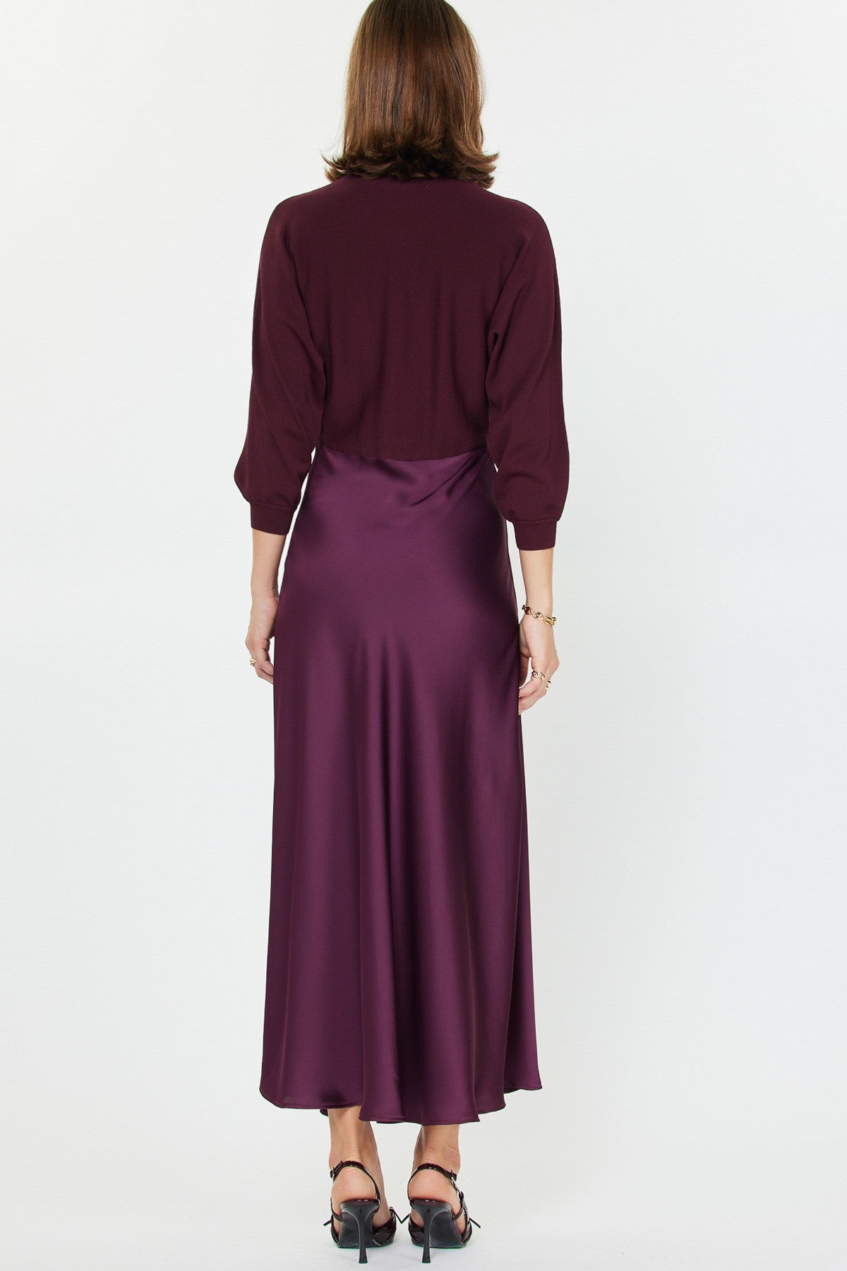 3/4 Sleeve Sweater Top Silky Bottom Dress