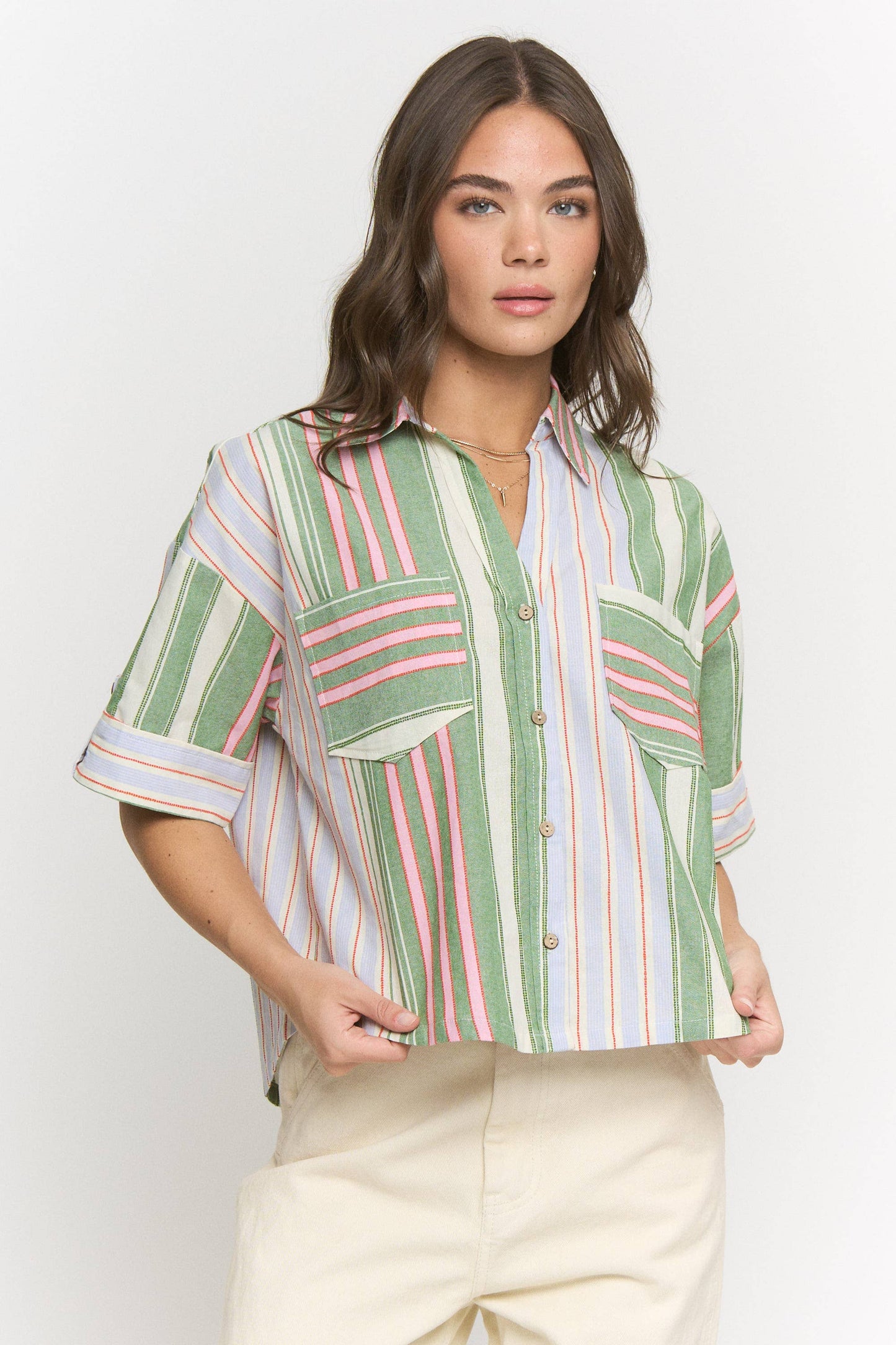 Multi Striped Cotton Button Down (S to 3X)