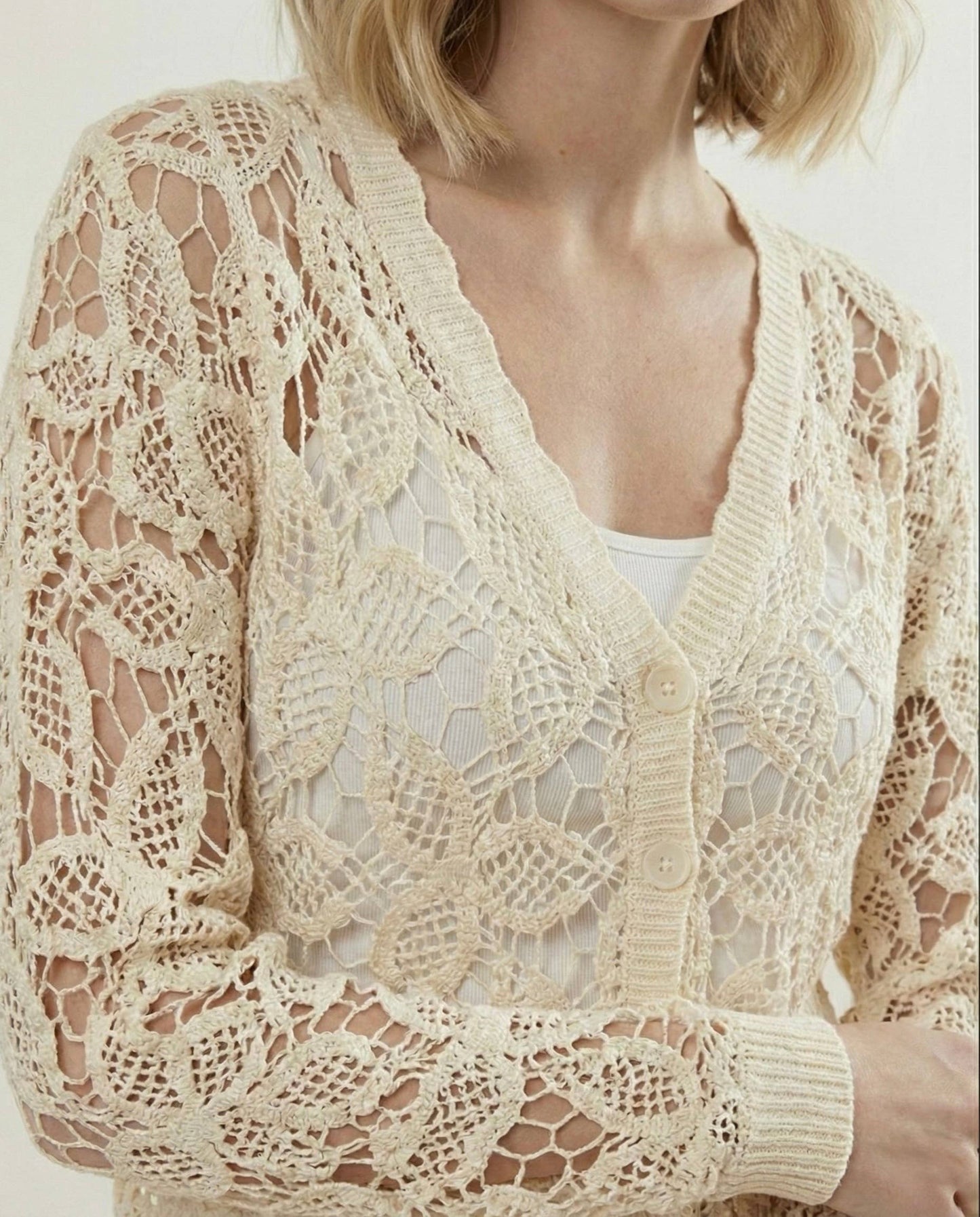 Women's Floral Leaf Cotton Crochet Cardigan 