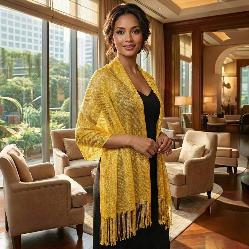 Shimmering Fringe Evening Shawl Scarf