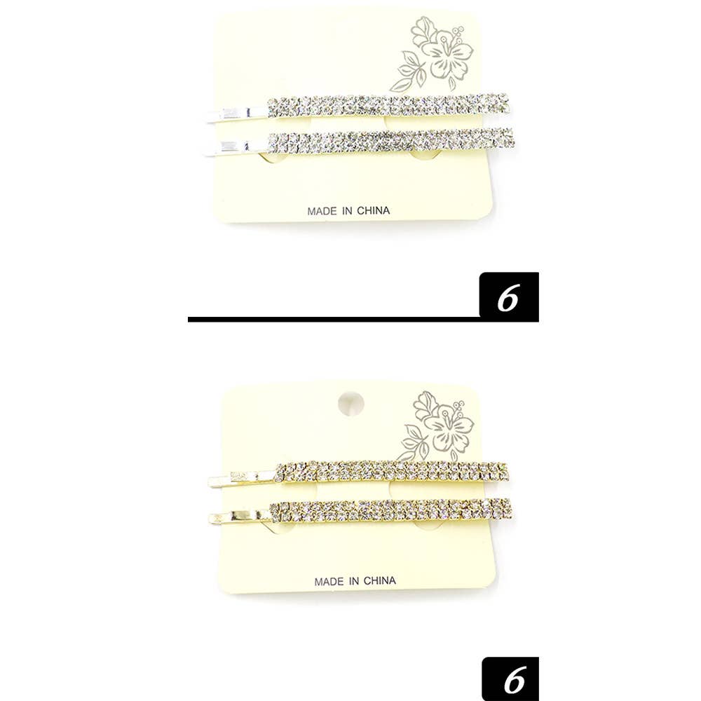 12 Set of 2 - Rhinestone Pave Rectangle Bobby Pins