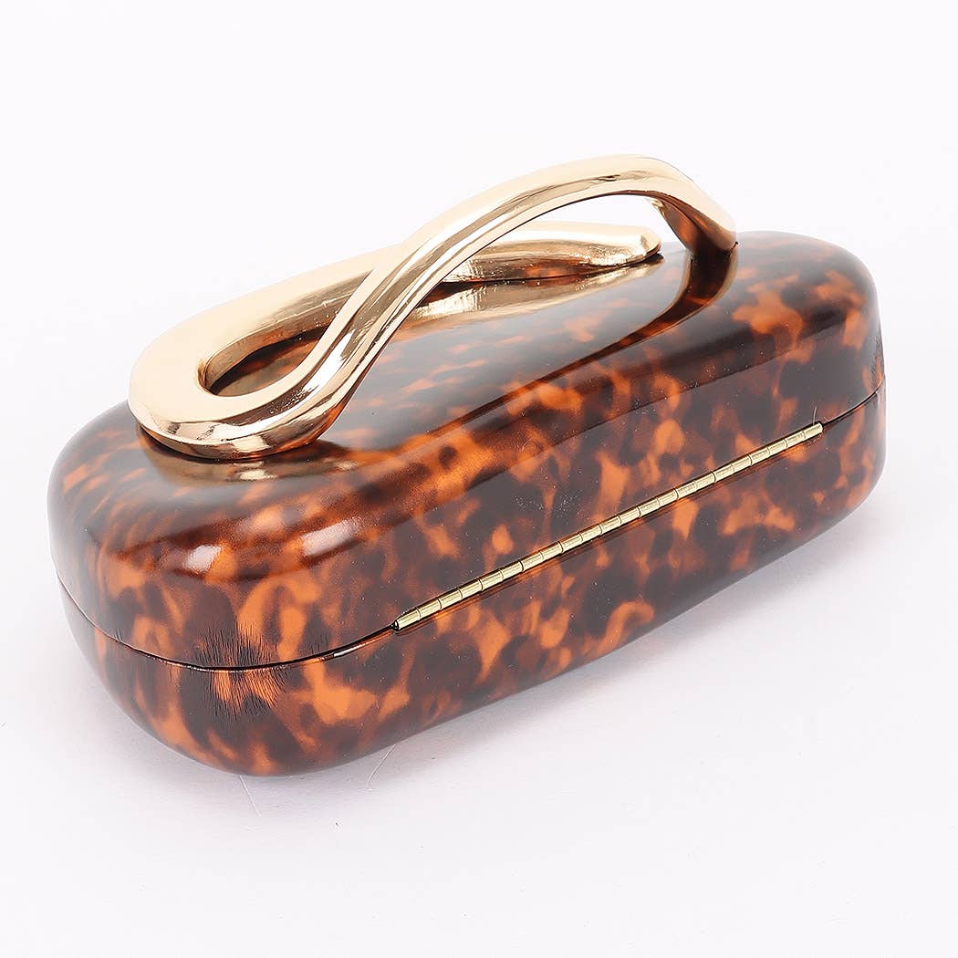 Faux Leather Metal Handle Party Clutch