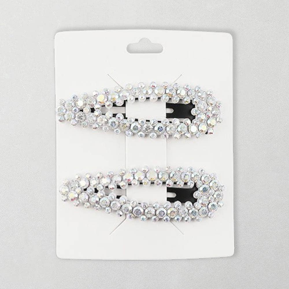 12 SET OF 2 - Rhinestone Embellished Snap Hair Clip Set
