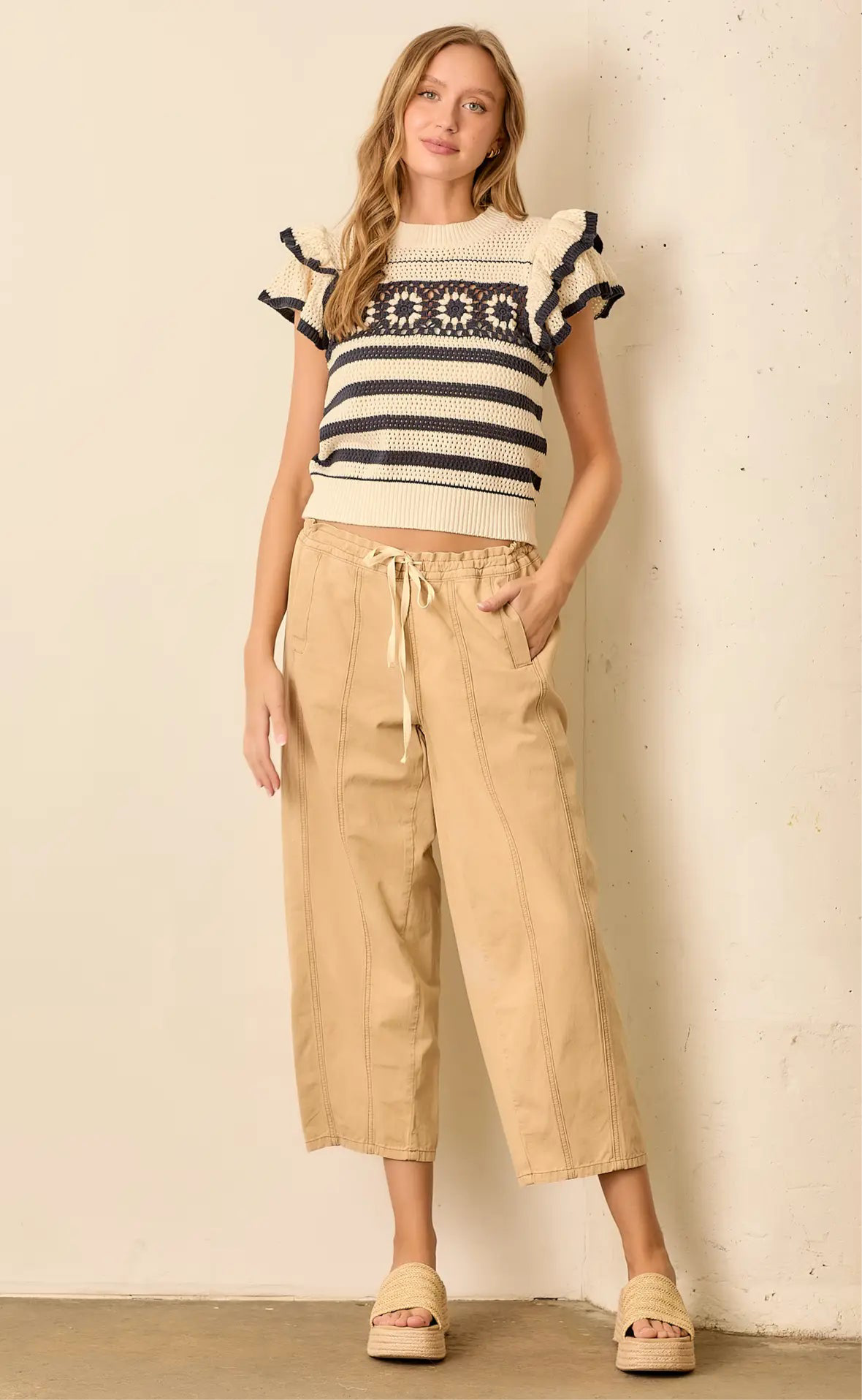 Cropped Straight Leg Pant with Drawstring