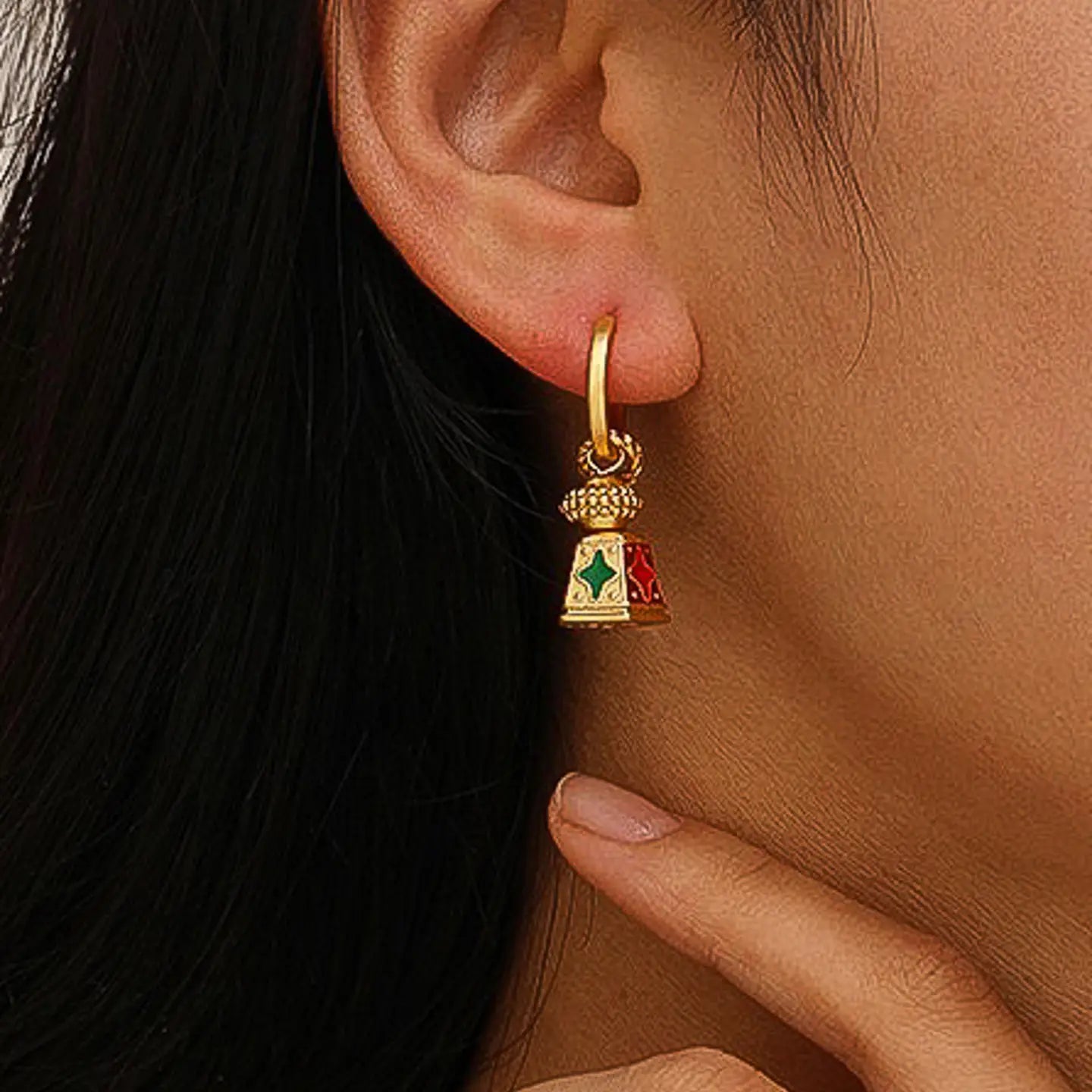 18K Gold Bohemian Bell Tower Earring