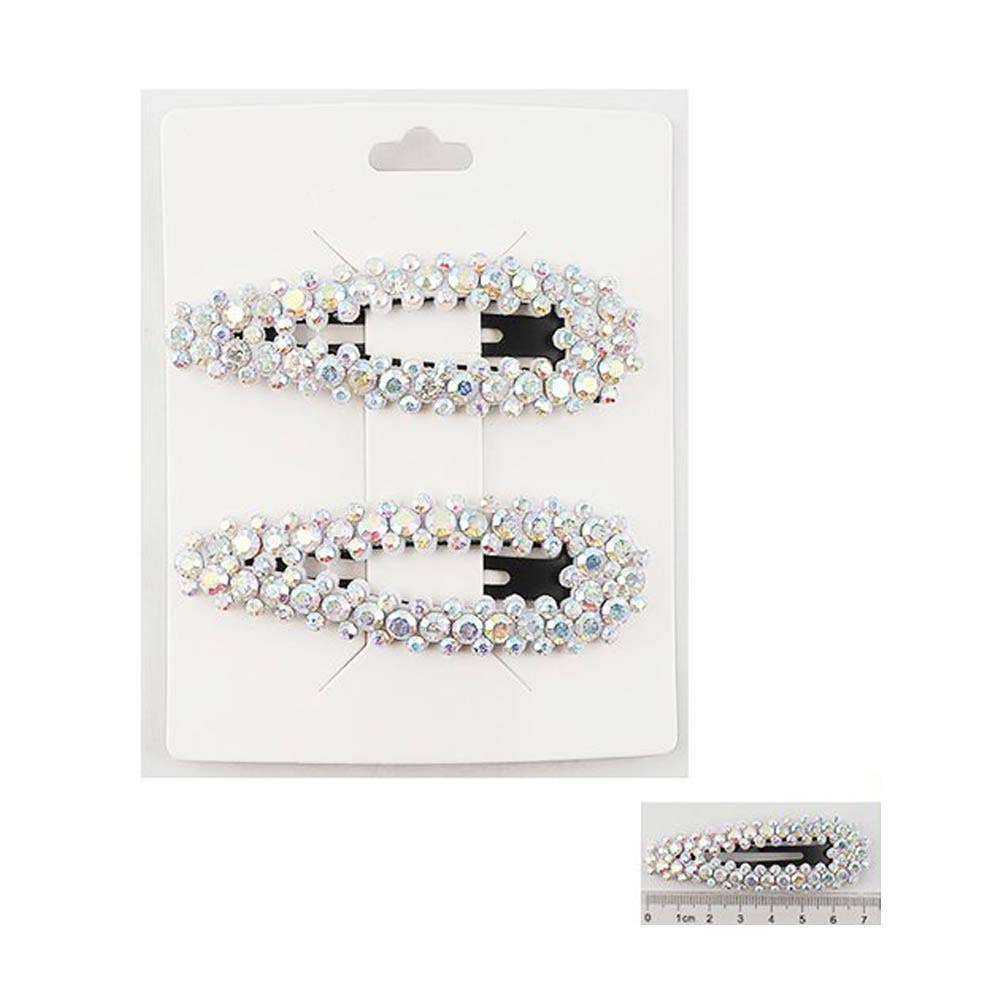 12 SET OF 2 - Rhinestone Embellished Snap Hair Clip Set