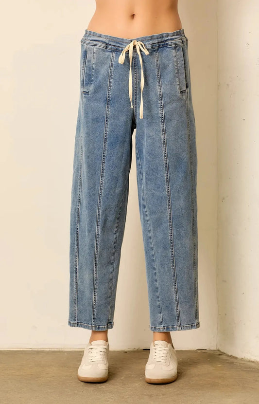 Cropped Straight Leg Pant with Drawstring