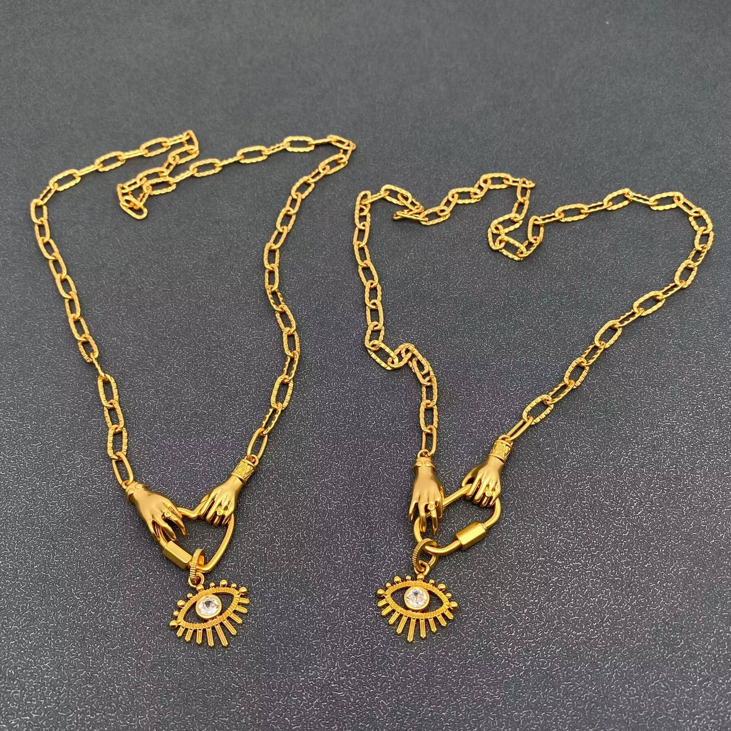 Holding the Evil Eye Heart Charm 18K Gold Plated Necklace