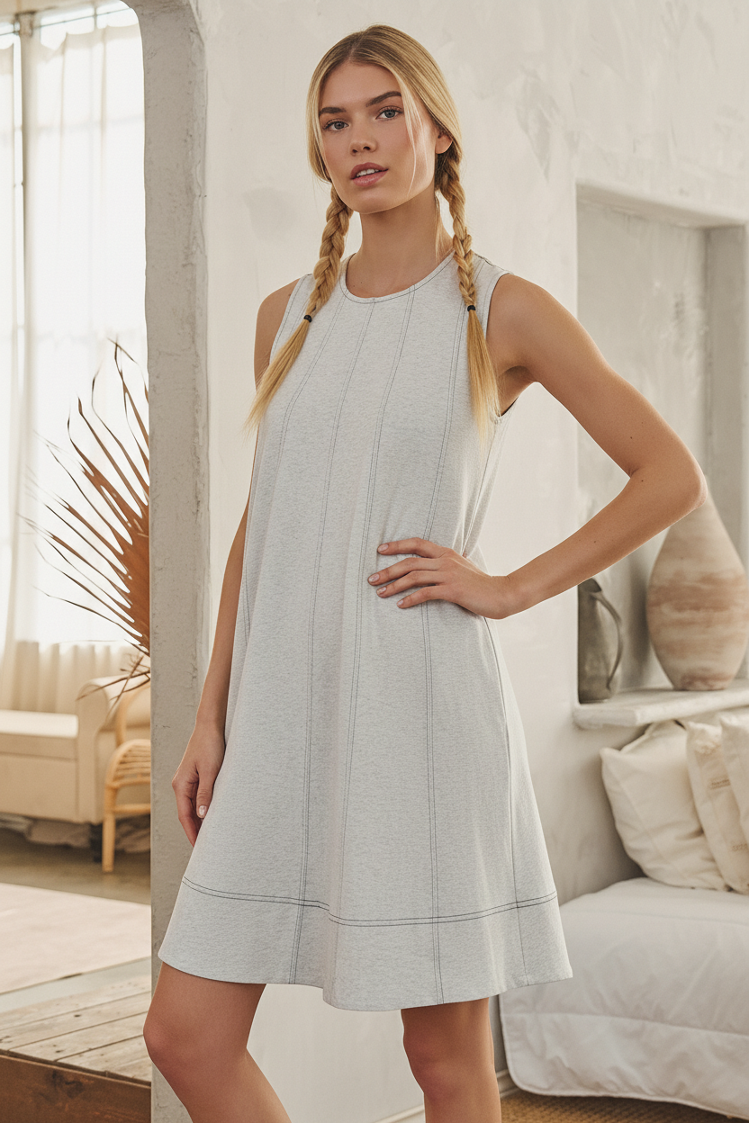 Contrast Stitch Swing Dress (S to 3X)