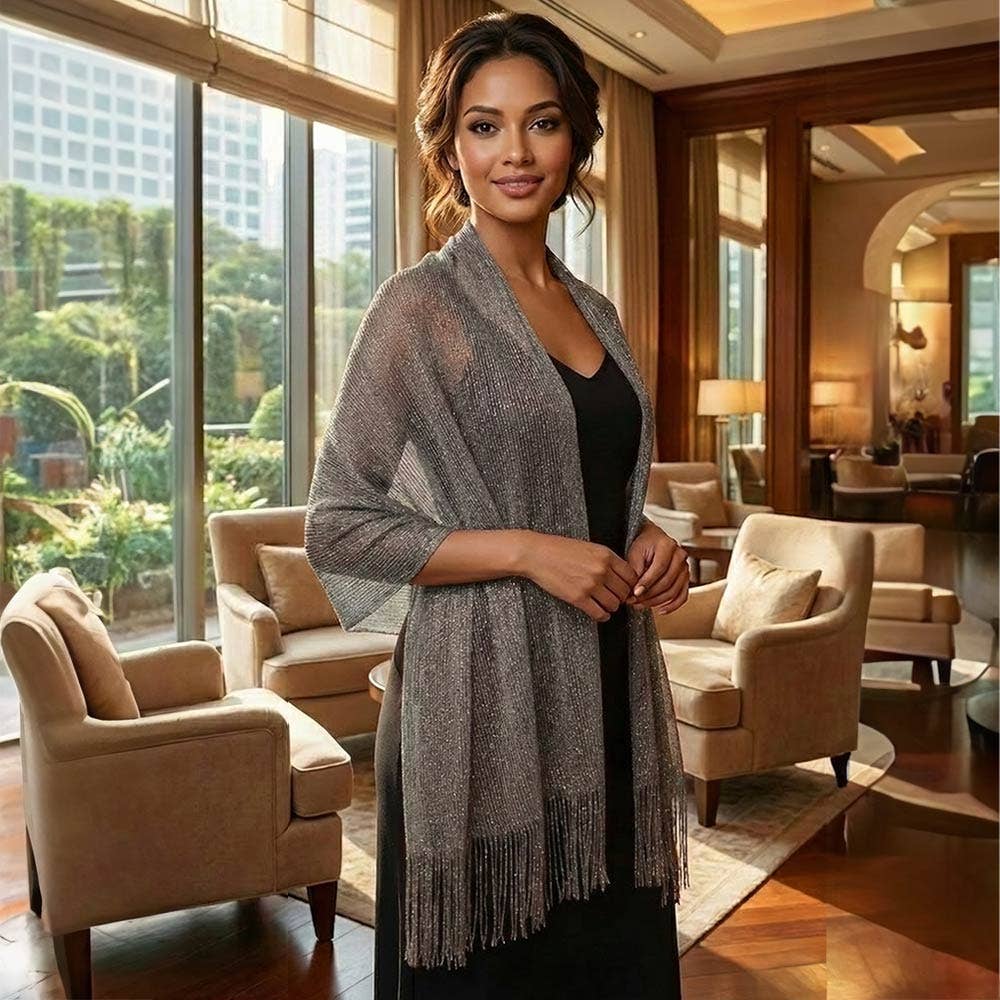 Shimmering Fringe Evening Shawl Scarf