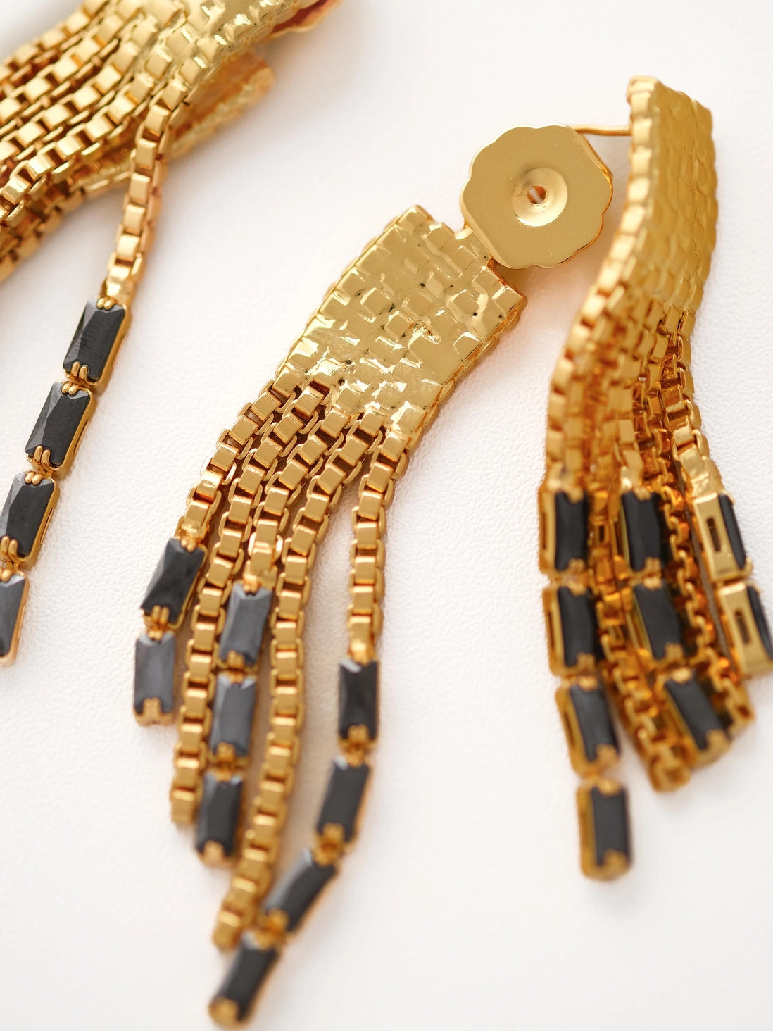 18K Gold-Plated Black Zircon Fringe Earrings