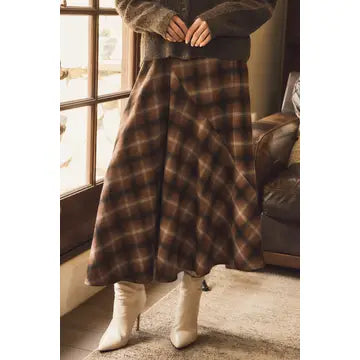 Brown Plaid Maxi Skirt