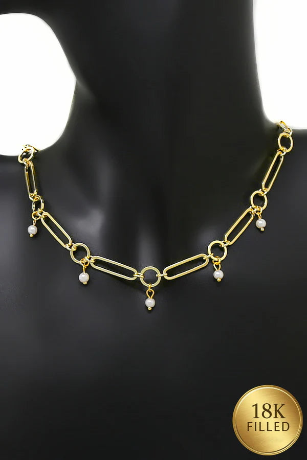 Pearl Dangle 18K Gold Filled Necklace