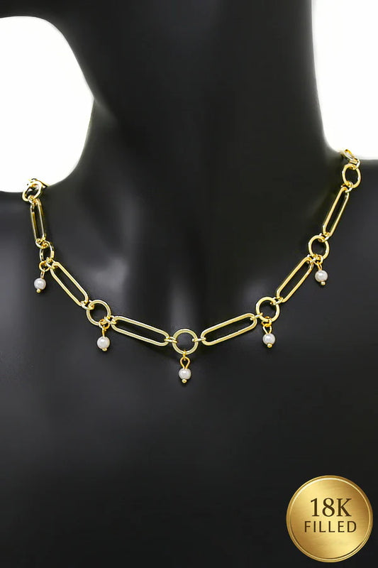 Pearl Dangle 18K Gold Filled Necklace