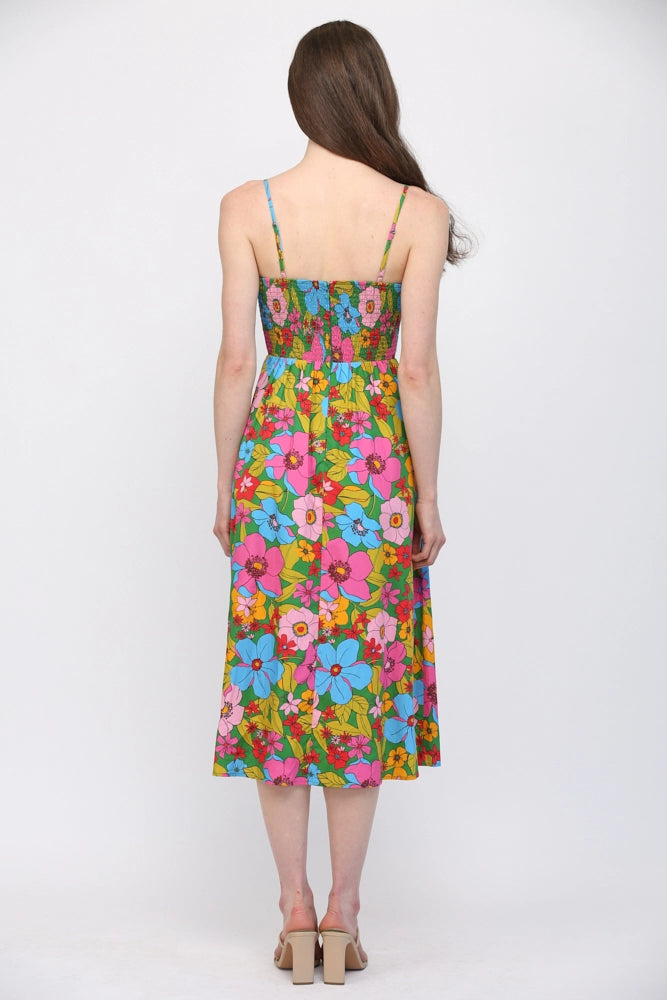 Jewel Tone Peekaboo Floral Midi Dress