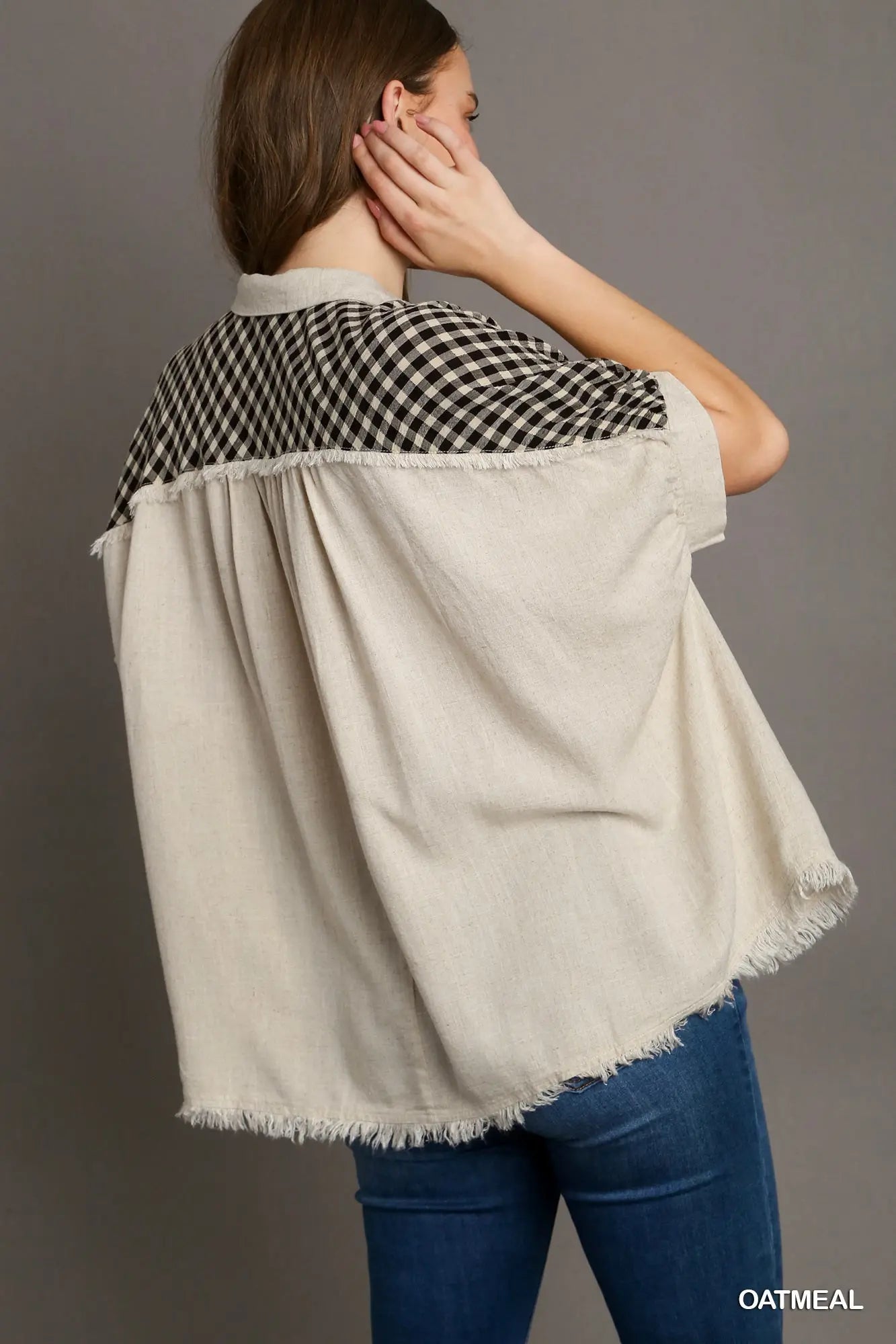 Checkered Detail Linen Shirt
