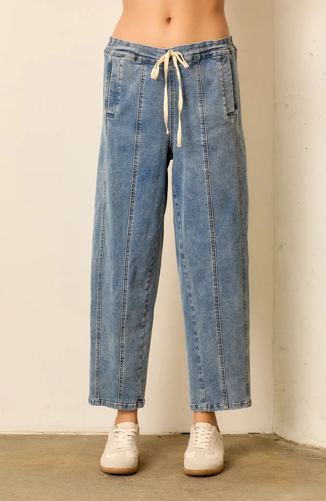 Cropped Straight Leg Pant with Drawstring
