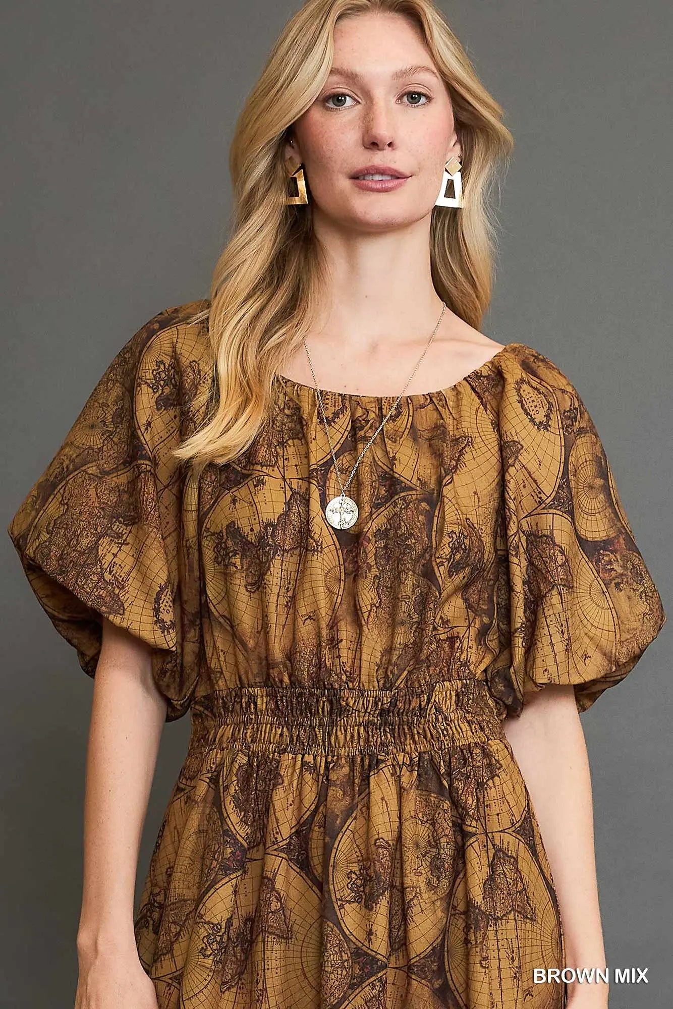 Globe Print Midi Dress