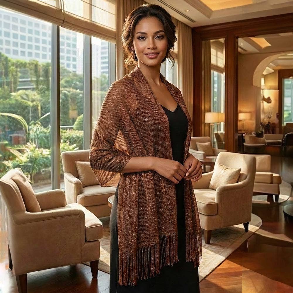 Shimmering Fringe Evening Shawl Scarf