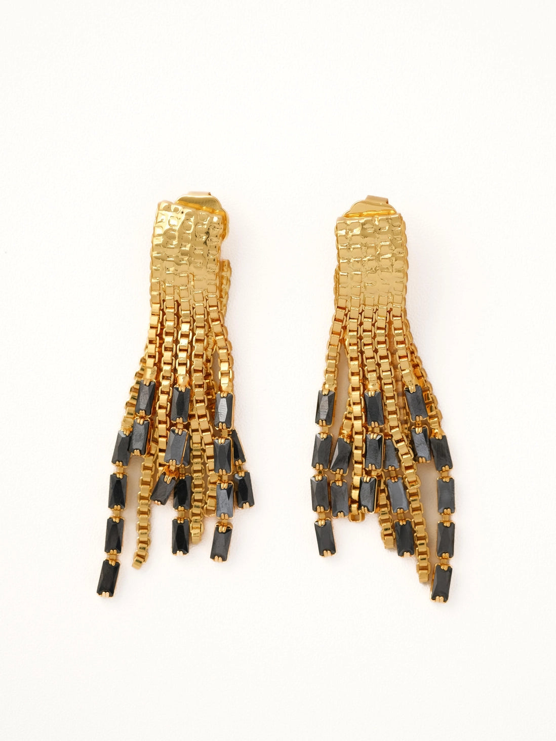 18K Gold-Plated Black Zircon Fringe Earrings