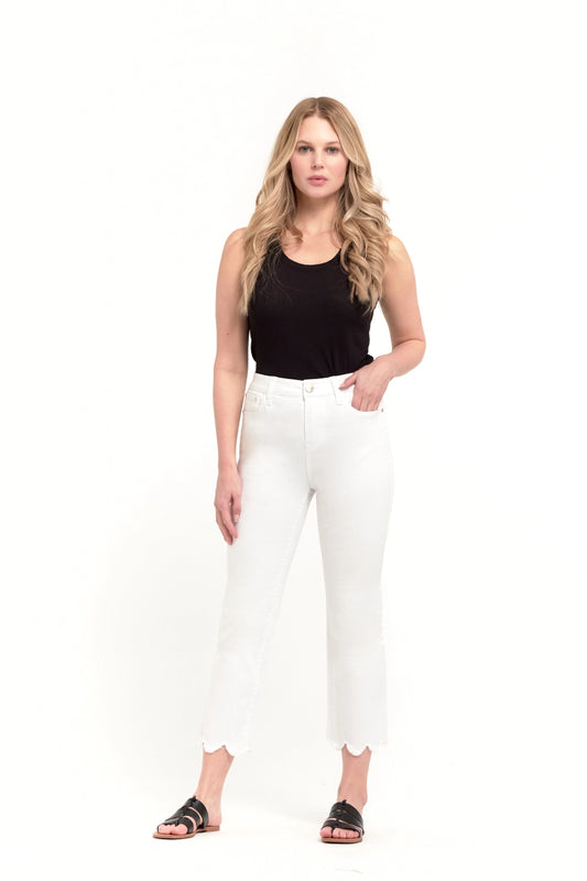 White Scalloped Cropped Jeans