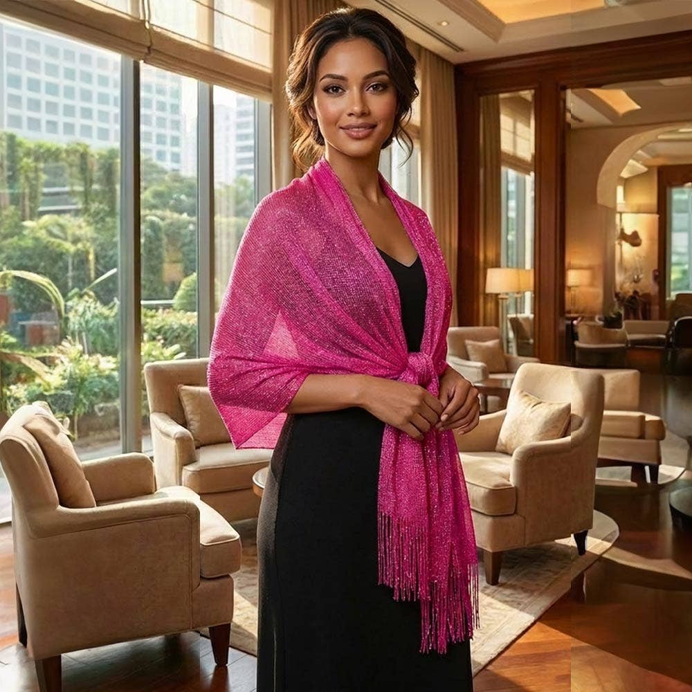 Shimmering Fringe Evening Shawl Scarf