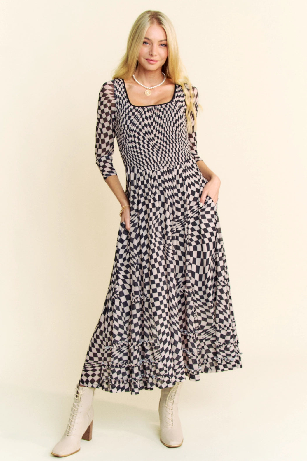 Trippy Checkered Midi Dress