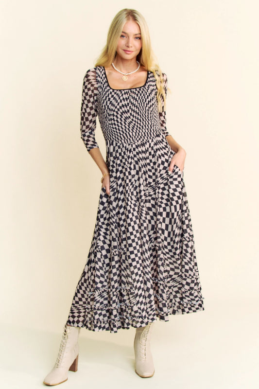Trippy Checkered Midi Dress