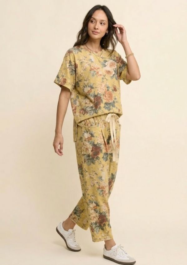 Mustard Yellow Garden Flower French Terry Top (S to 3X)