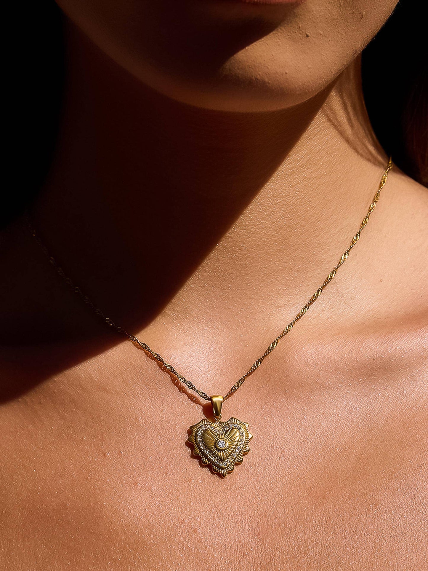 Valea 18K Gold Non-Tarnish CZ Heart Pendant Necklace