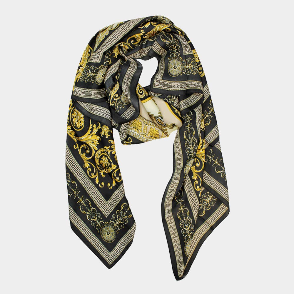 Abstract Pattern Printed Oblong Silky Satin Scarf Shawl