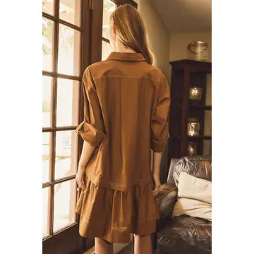 Relaxed Woven Shirt Dress in Mocha