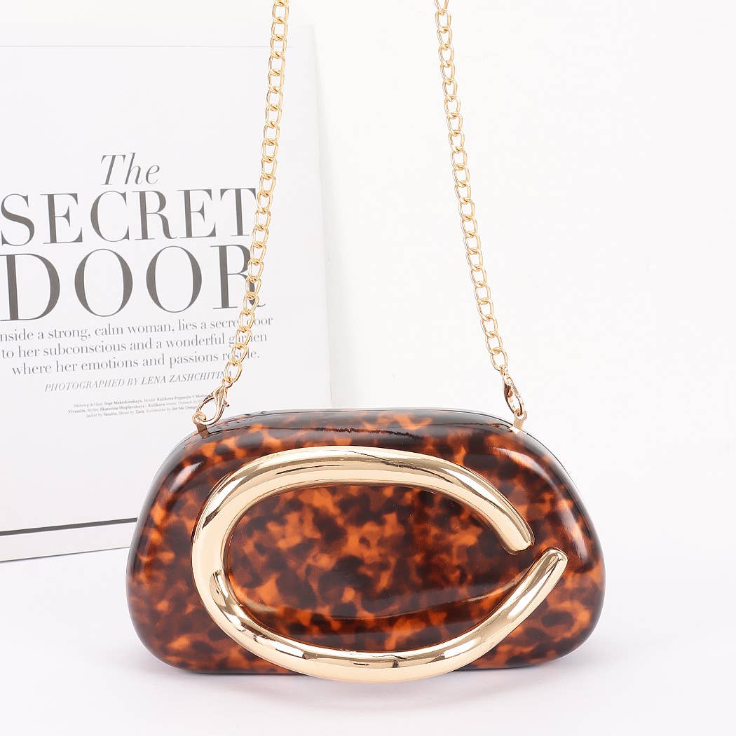 Faux Leather Metal Handle Party Clutch